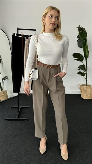 Double Atlas Kumaş Premium Kemerli Pantolon  Haki