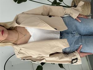 Düğmeli Kemer Detaylı Crop Trençkot  Taş