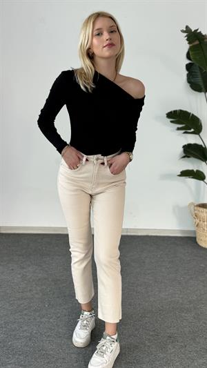 Düşük Omuz Çapraz Yaka Bluz Siyah 