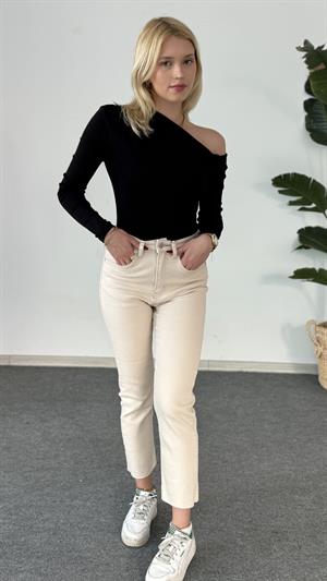 Düşük Omuz Çapraz Yaka Bluz Siyah 