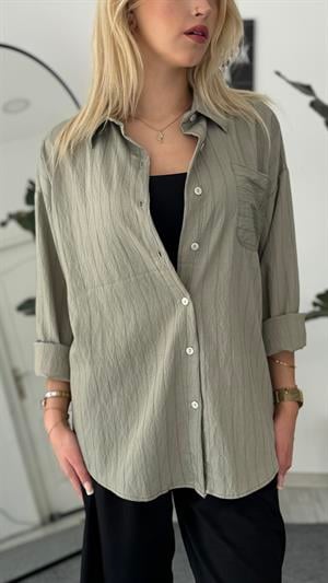Düşük Omuz Önü Tek Cepli Gömlek Haki