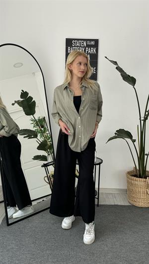 Düşük Omuz Önü Tek Cepli Gömlek Haki