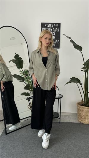 Düşük Omuz Önü Tek Cepli Gömlek Haki