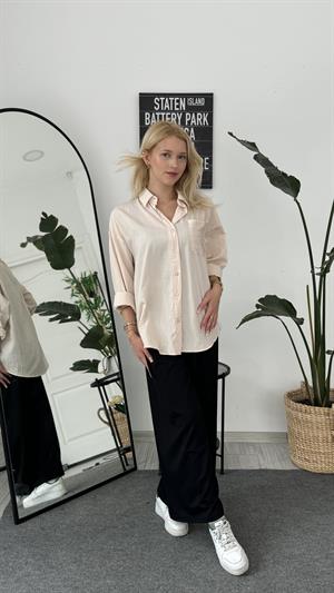 Düşük Omuz Önü Tek Cepli Gömlek Taş