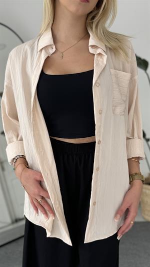 Düşük Omuz Önü Tek Cepli Gömlek Taş