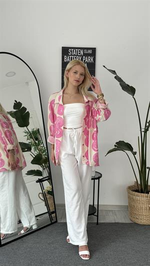 Ekru Desenli Gömlek Pembe