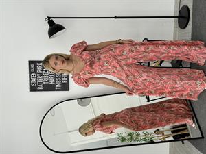 Etnik Çiçek Desenli Pantolon Crop Takım Nar Çiçegi