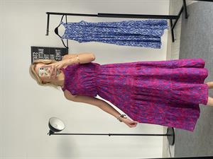 Etnik Desenli Halter Yaka Viskon Elbise Fuşya Saks