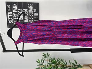 Etnik Desenli Halter Yaka Viskon Elbise Fuşya Saks