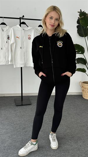 Fenerbahçe Armalı Üç İplik Şardonlu Fermuarlı Sweat Siyah