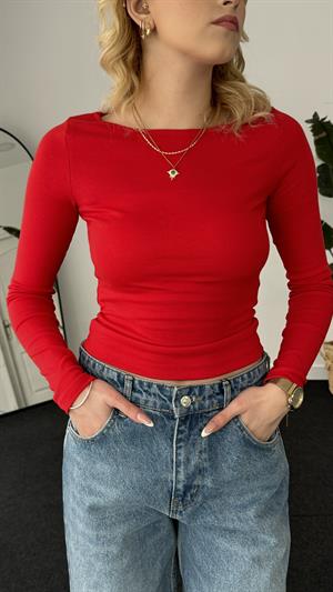 Full Likralı Bisiklet Yaka Crop Kırmızı 