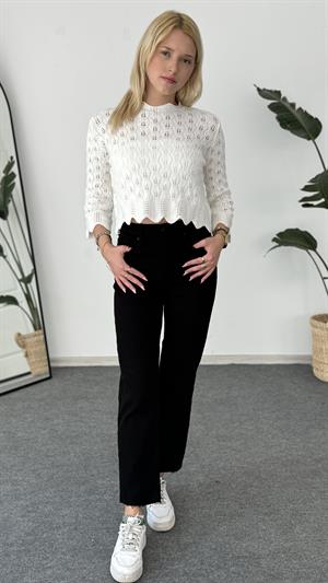 Full Likralı Boru Kesik Paça Pantolon Siyah