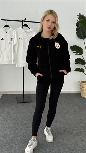 Galatasaray Armalı Üç İplik Şardonlu Fermuarlı Sweat Siyah 