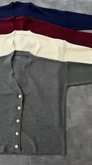 Gold Düğme Detaylı Triko Hırka Bordo 