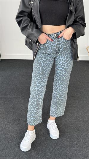 Gri Mavi Leopar Boy Fit Jean