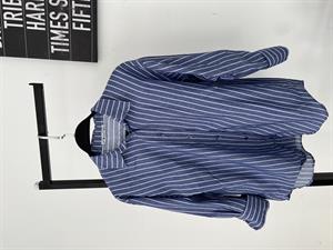 İnce Çizgili Oversize Kalıp Gömlek Lacivert