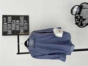 İnce Çizgili Oversize Kalıp Gömlek Lacivert