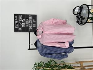 İnce Çizgili Oversize Kalıp Gömlek Pembe