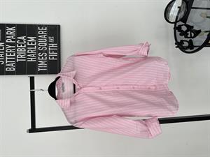 İnce Çizgili Oversize Kalıp Gömlek Pembe