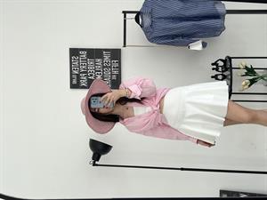 İnce Çizgili Oversize Kalıp Gömlek Pembe