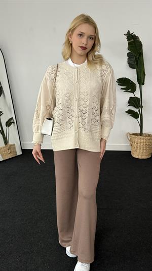 İşleme Detay Hırka Ekru