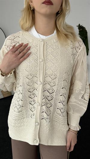 İşleme Detay Hırka Ekru