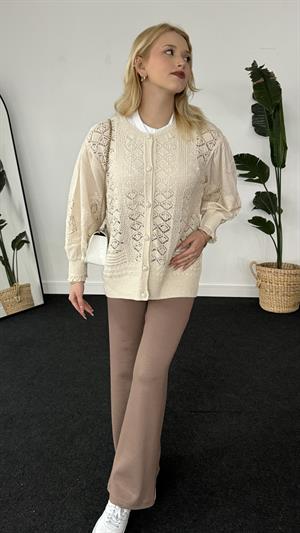 İşleme Detay Hırka Ekru