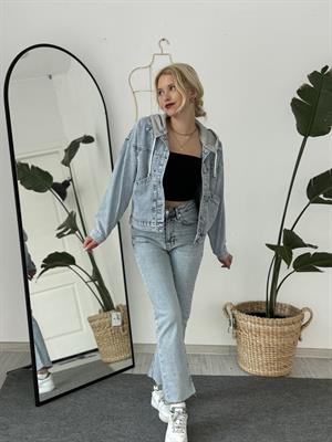 Kapüşonlu Cep Detaylı Kısa Ceket Mavi