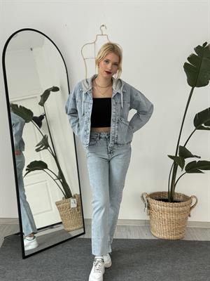 Kapüşonlu Cep Detaylı Kısa Ceket Mavi