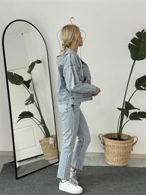 Kapüşonlu Cep Detaylı Kısa Ceket Mavi