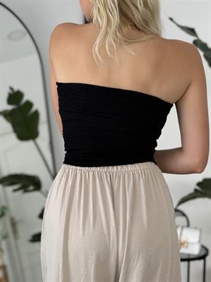 Katlama Detaylı Straplez Crop Siyah 