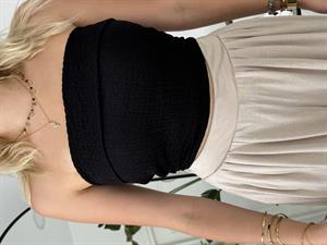 Katlama Detaylı Straplez Crop Siyah 