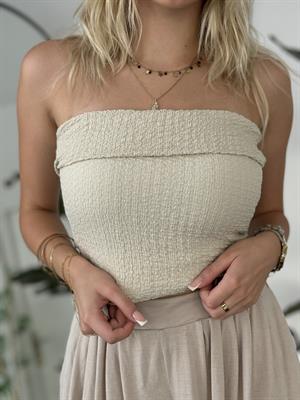 Katlama Detaylı Straplez Crop Taş  