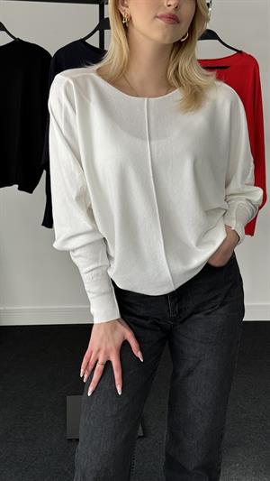 Kayık Yaka Triko Bluz Beyaz