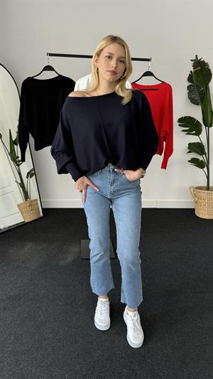 Kayık Yaka Triko Bluz Lacivert