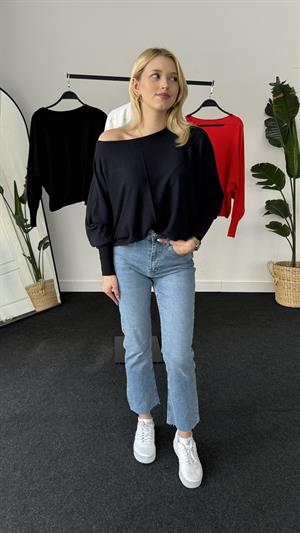 Kayık Yaka Triko Bluz Lacivert