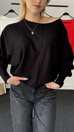 Kayık Yaka Triko Bluz  Siyah