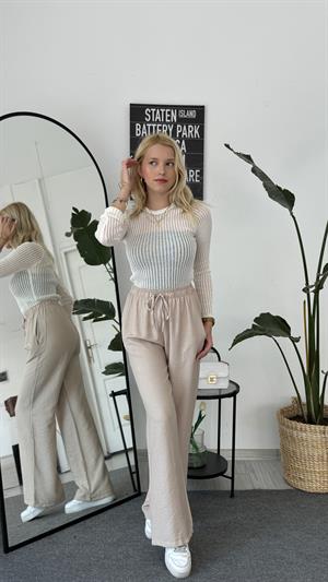 Kendinden Çizgili Simli Triko Beyaz