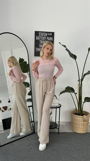 Kendinden Çizgili Simli Triko Pembe