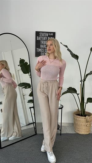 Kendinden Çizgili Simli Triko Pembe