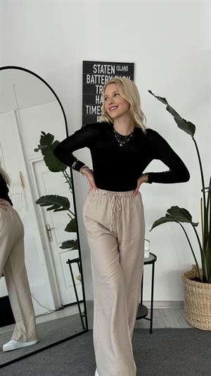 Kendinden Çizgili Simli Triko Siyah