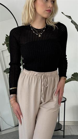 Kendinden Çizgili Simli Triko Siyah