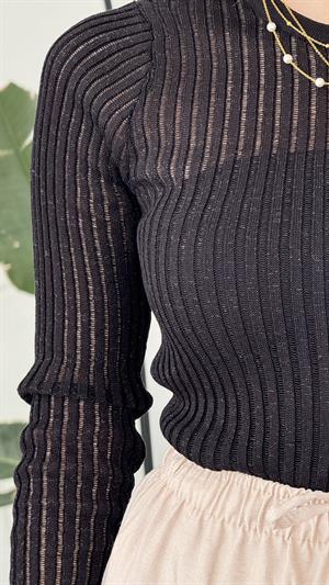 Kendinden Çizgili Simli Triko Siyah