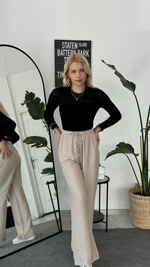 Kendinden Çizgili Simli Triko Siyah