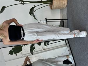 Kendinden Kemerli Krep Kumaş Pantolon Gri