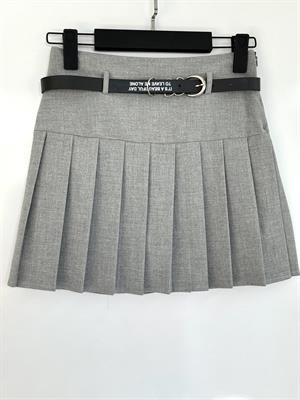 Kendinden Kemerli Pileli Şortlu Etek Gri 