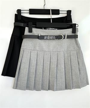 Kendinden Kemerli Pileli Şortlu Etek Siyah