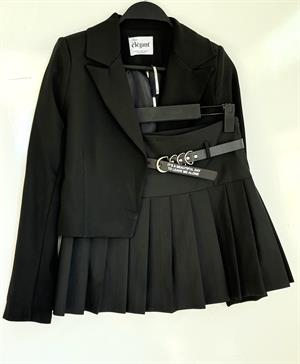 Kendinden Kemerli Pileli Şortlu Etek Siyah