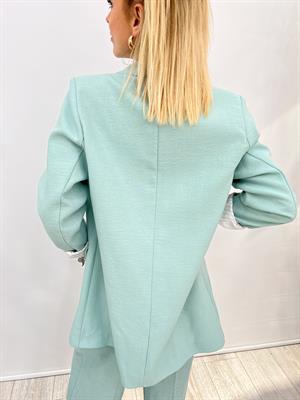 Keten Blazer Ceket İçi Çizgili Astarlı  - Mint Yeşili