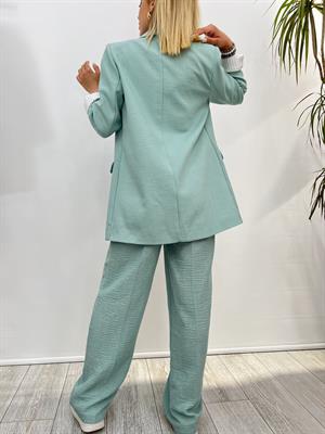Keten Blazer Ceket İçi Çizgili Astarlı  - Mint Yeşili